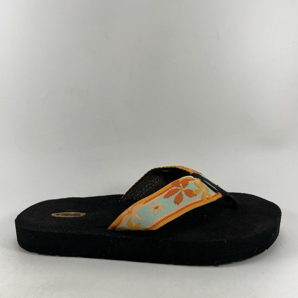 Teva Reva 6109 Flip Flop Sandals Womens Size 9 Black Orange Floral Thong Shoes
